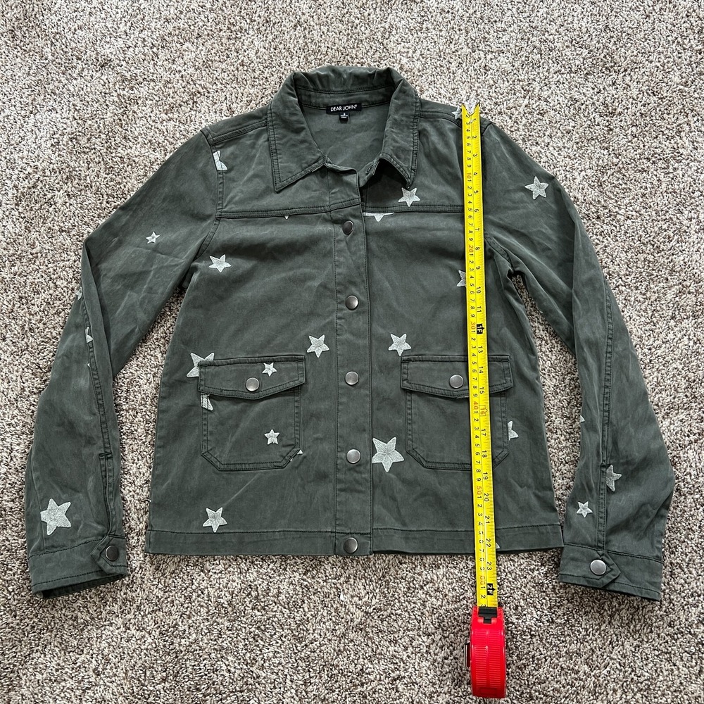 Dear John Women's Denim Military Jacket Green Star Embroidery Size S Pockets